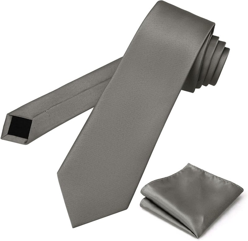 pensee Men's Tie Set Solid Pure Color 3.15" (8CM) Classic Formal Plain Necktie and Pocket Square Set For Men - Image 4